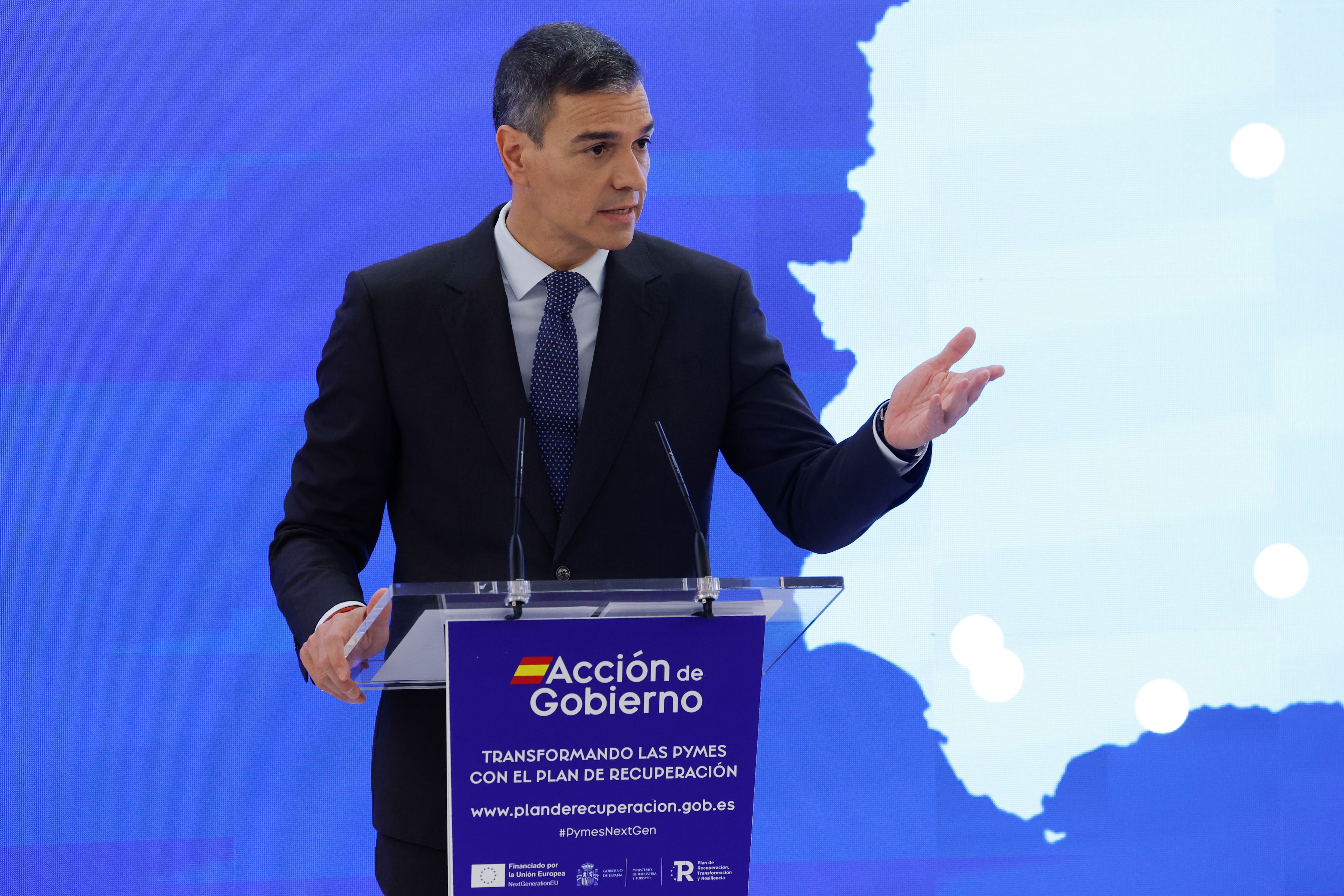 El presidente del Gobierno, Pedro Sánchez, inaugura en Madrid una jornada sobre el impacto de las inversiones y reformas del Plan de Recuperación en la transformación de las pymes española.