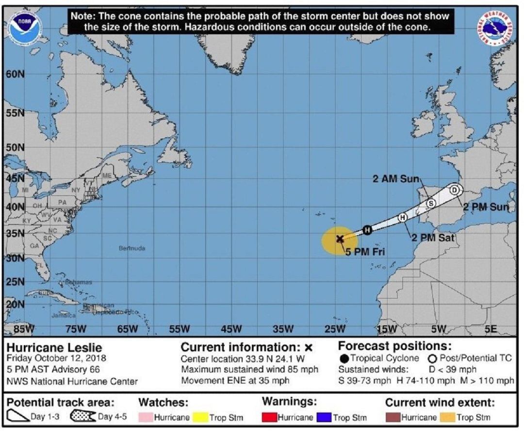 El huracán Leslie alcanza la península