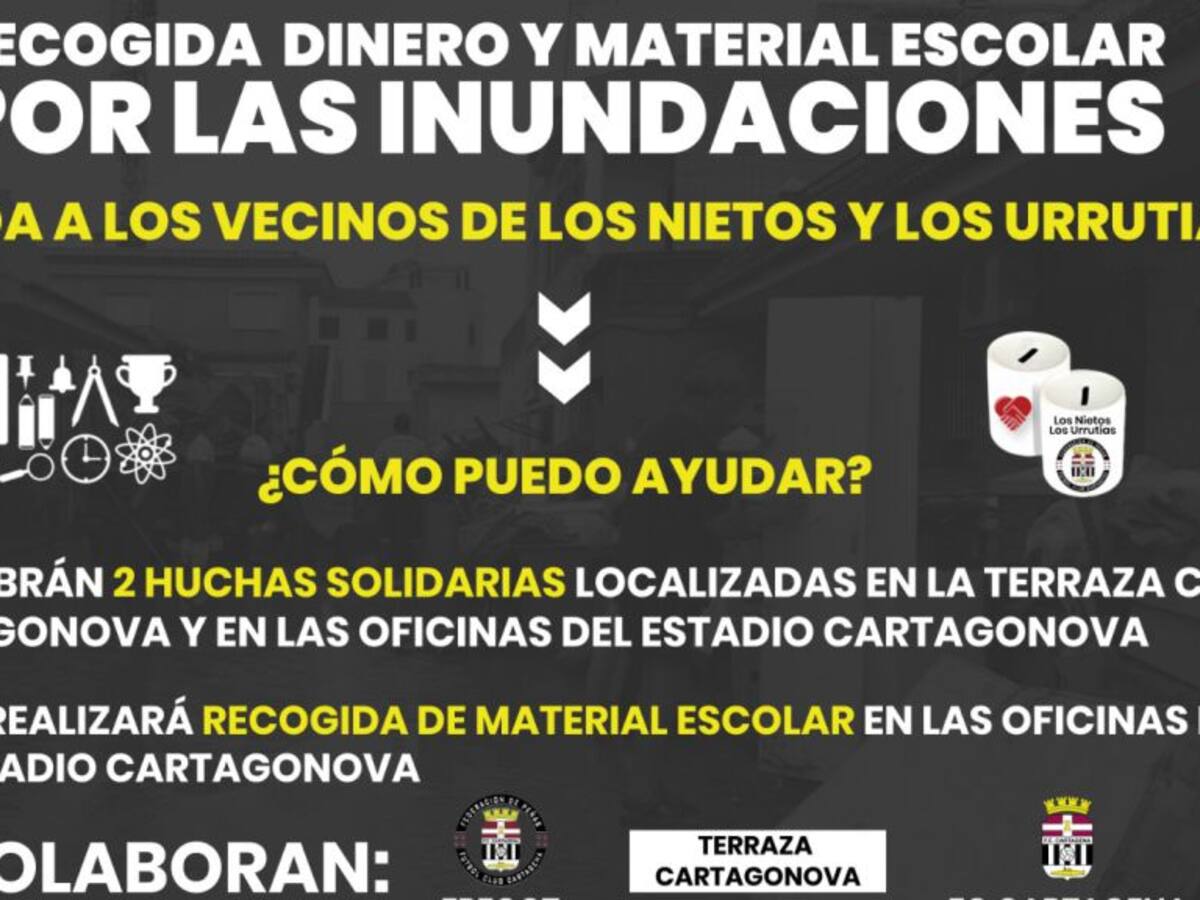 La Federación de Peñas del FC Cartagena organiza una recogida de dinero y material escolar para los afectados por las inundaciones