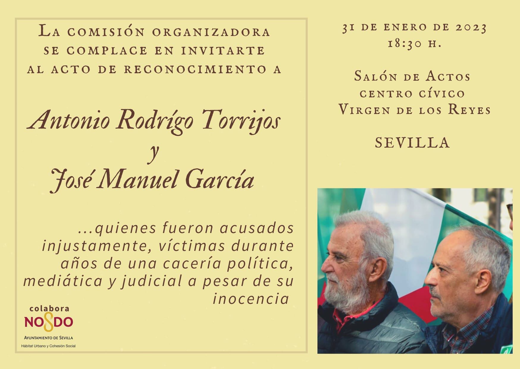 Acto de reconocimiento a Torrijos y García en el centro cívico Virgen de los Reyes.