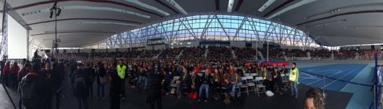 Panorámica del pabellón donde tiene lugar la asamblea general de la CUP.