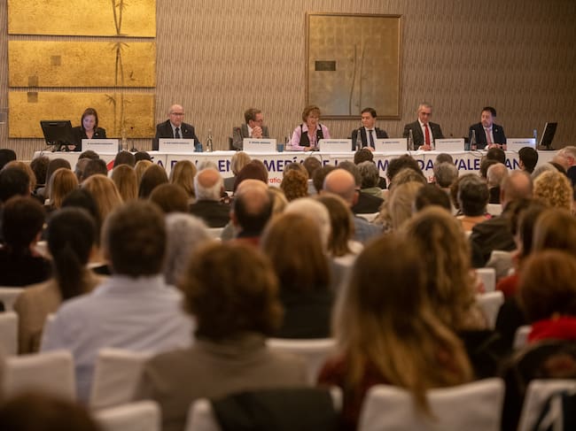 La mesa presidencial estuvo formada por (de izquierda a derecha): Eva María Gabaldón Bravo, vicedecana de Ordenación Académica del Grado de Enfermería de la Universidad de Alicante; José Ramón González González, concejal de Seguridad del Ayuntamiento de Alicante; Miguel Mínguez Pérez, conseller de Sanidad Universal y Salud Pública; Montserrat Angulo Perea, presidenta del Colegio de Enfermería de Alicante; Diego Ayuso Murillo, secretario general del Consejo General de Enfermería; Juan José Tirado Darder, presidente del Consejo de Enfermería de la Comunidad Valenciana, y Ricardo Martín Peñalver, vicedecano del Grado de Enfermería de la Universidad CEU Cardenal Herrera de Elche.