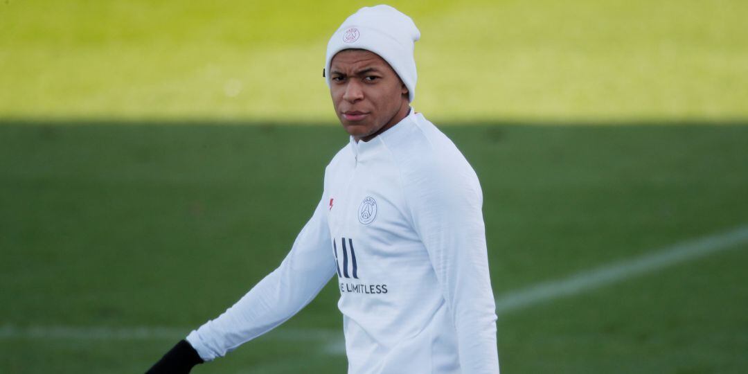 Kylian Mbappé, durante un entrenamiento con el París Saint-Germain