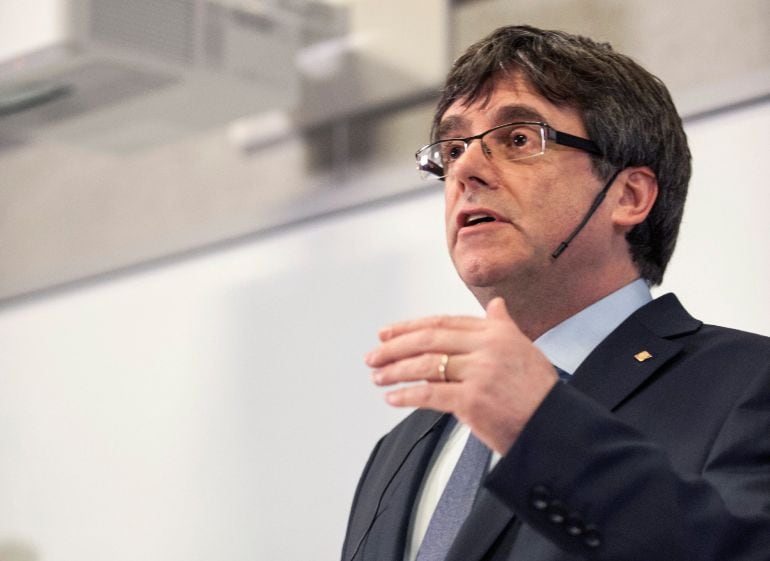 Carles Puigdemont, durant el seu discurs a la Universitat de Copenhaguen