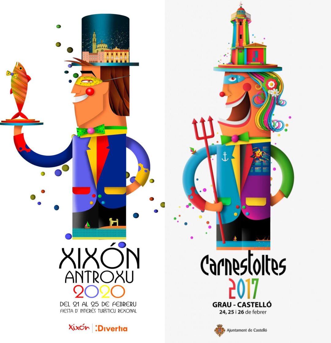 Cartel retirado (izqda) y cartel ganador en Castellón en 2017(dcha).
