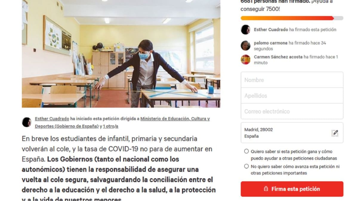 Una petición para que reduzcan la ratio en las aulas por el Covid-19 suma más de 7.000 firmas