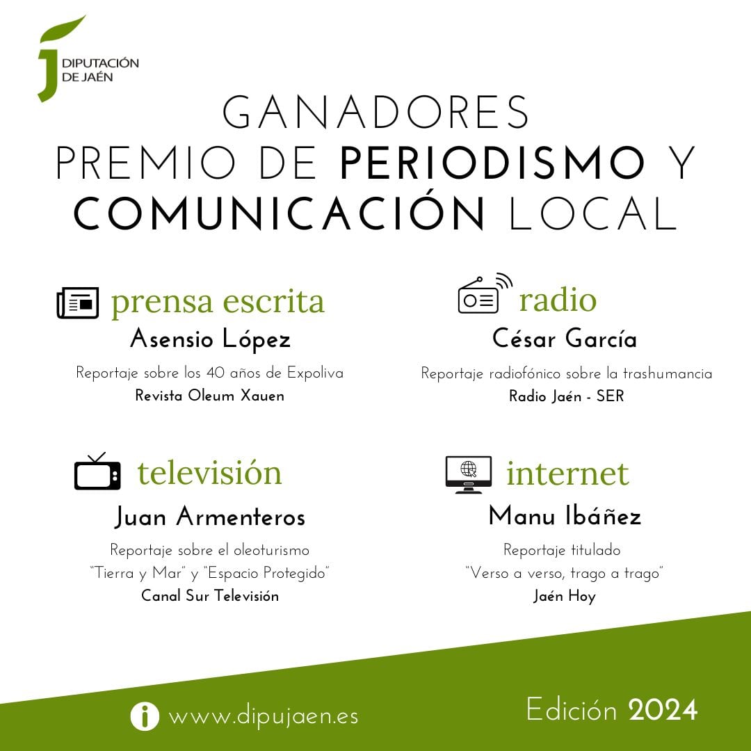 Galardonados con los Premios de Periodismo y Comunicación Local de la Diputación de Jaén.