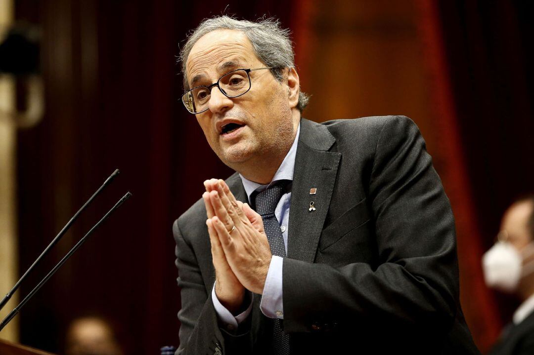 El presidente de la Generalitat, Quim Torra, durante su intervención en el debate de política general que anualmente celebra el Parlament de Cataluña, este miércoles.