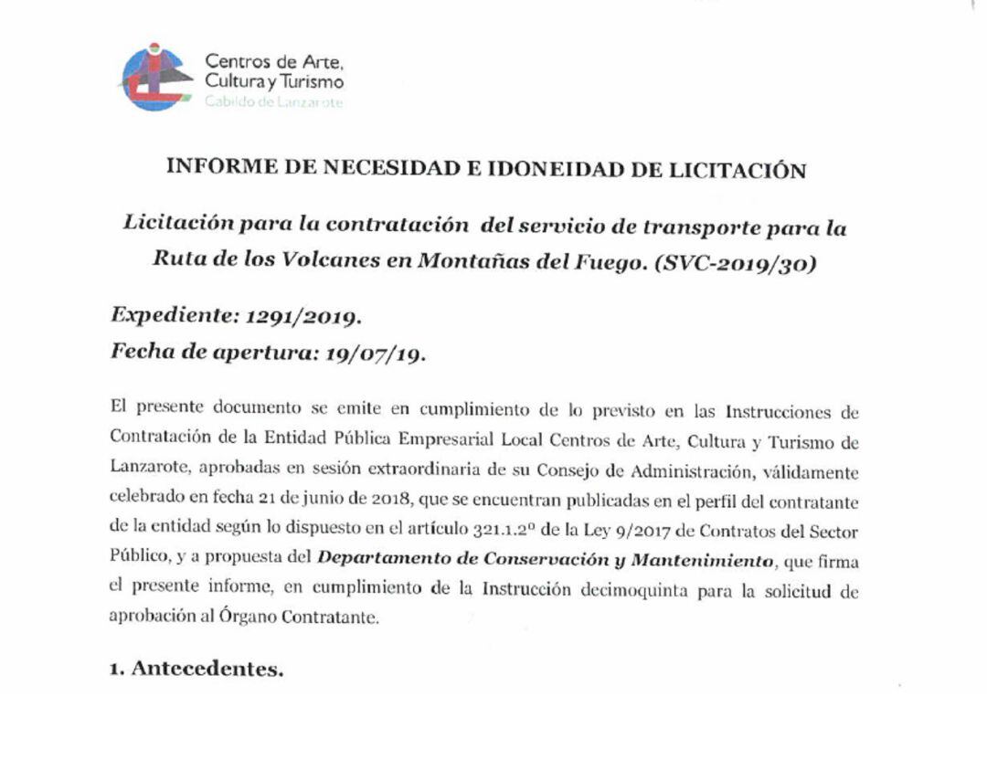 Detalle del informe de necesidad firmado por José Juan Lorenzo