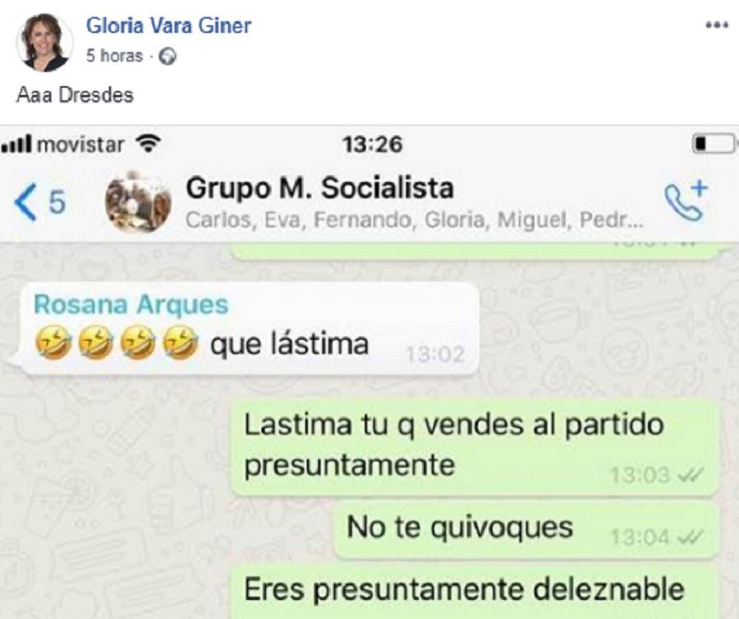 Fragmento de la discusión mantenida por Whatsapp entre las ediles socialistas