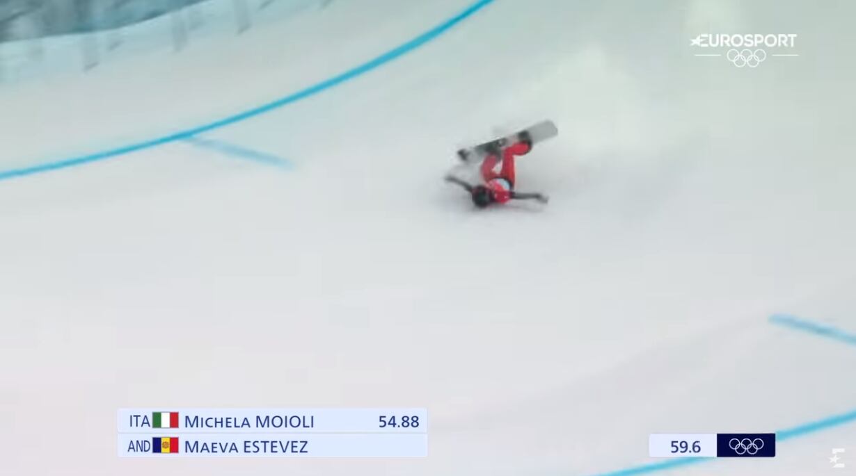 Moment de la caiguda de Maeva Estevez