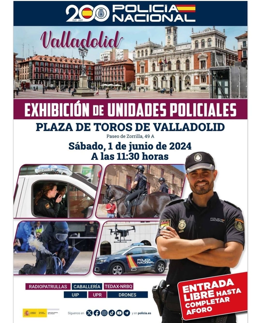 Cartel anunciador de la exhibición policial en Valladolid