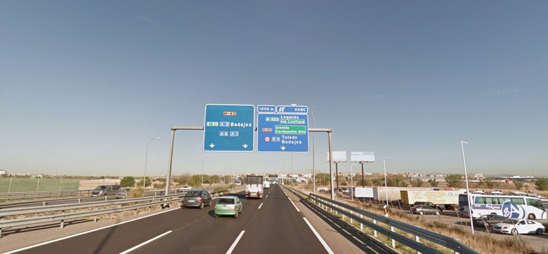 Uno de los tramos de la M-45 a su paso por Leganés