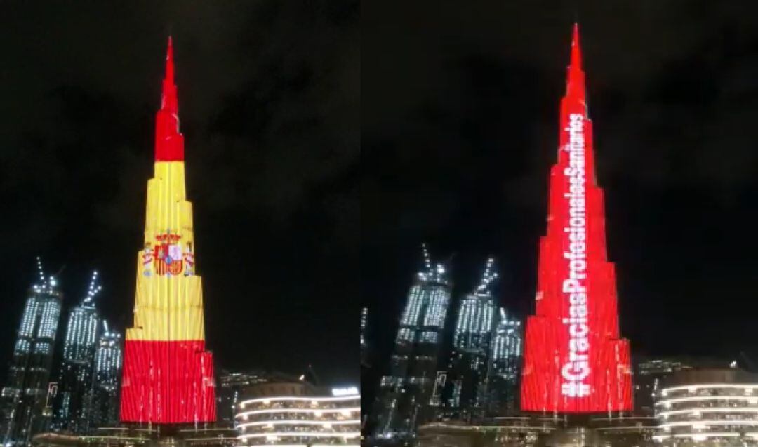 La torre se iluminó para animar a los profesionales sanitarios españoles.