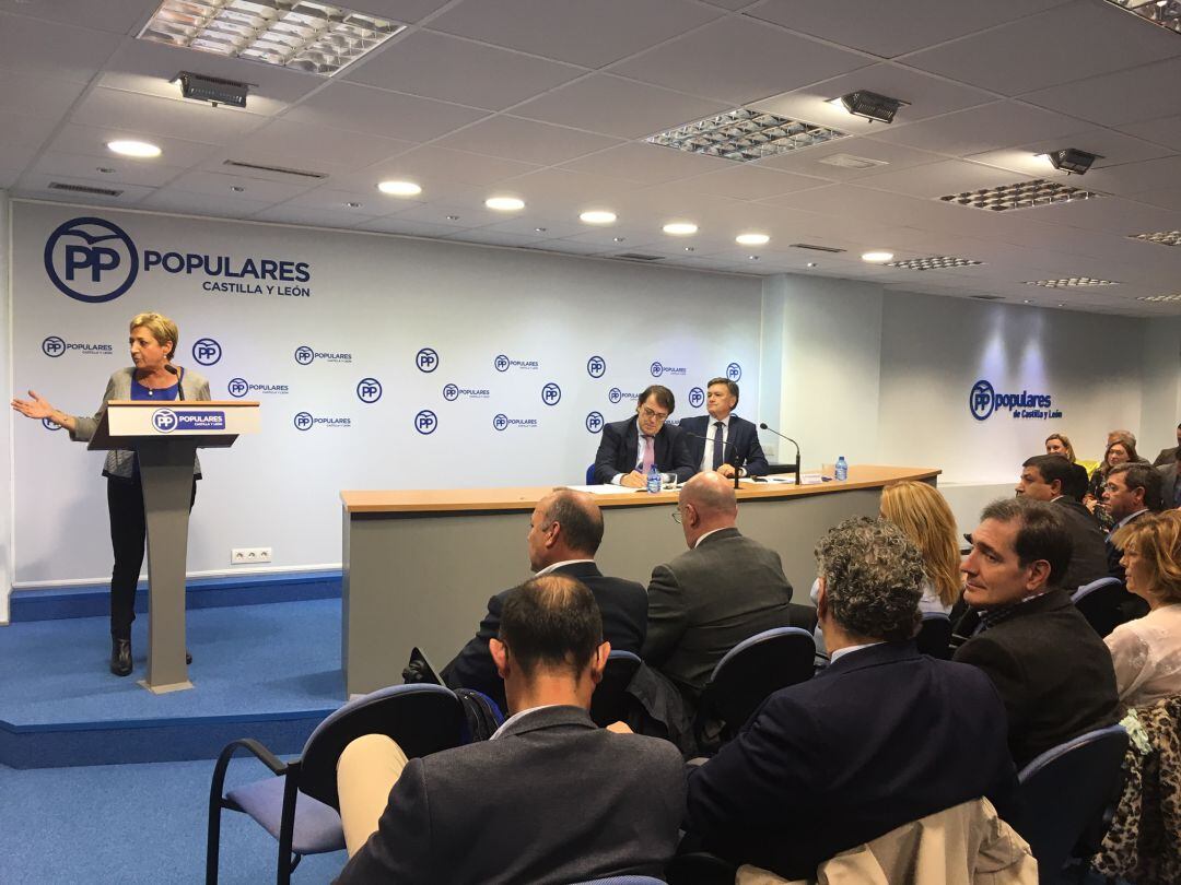 La presidenta provincial durante su intervención en el Comité ejecutivo atonómico