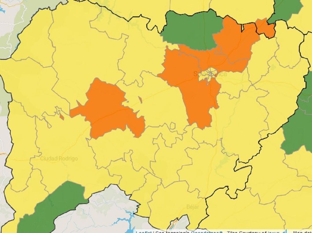 Robleda, en la parte inferior del mapa, se queda como zona libre de COVID-19.