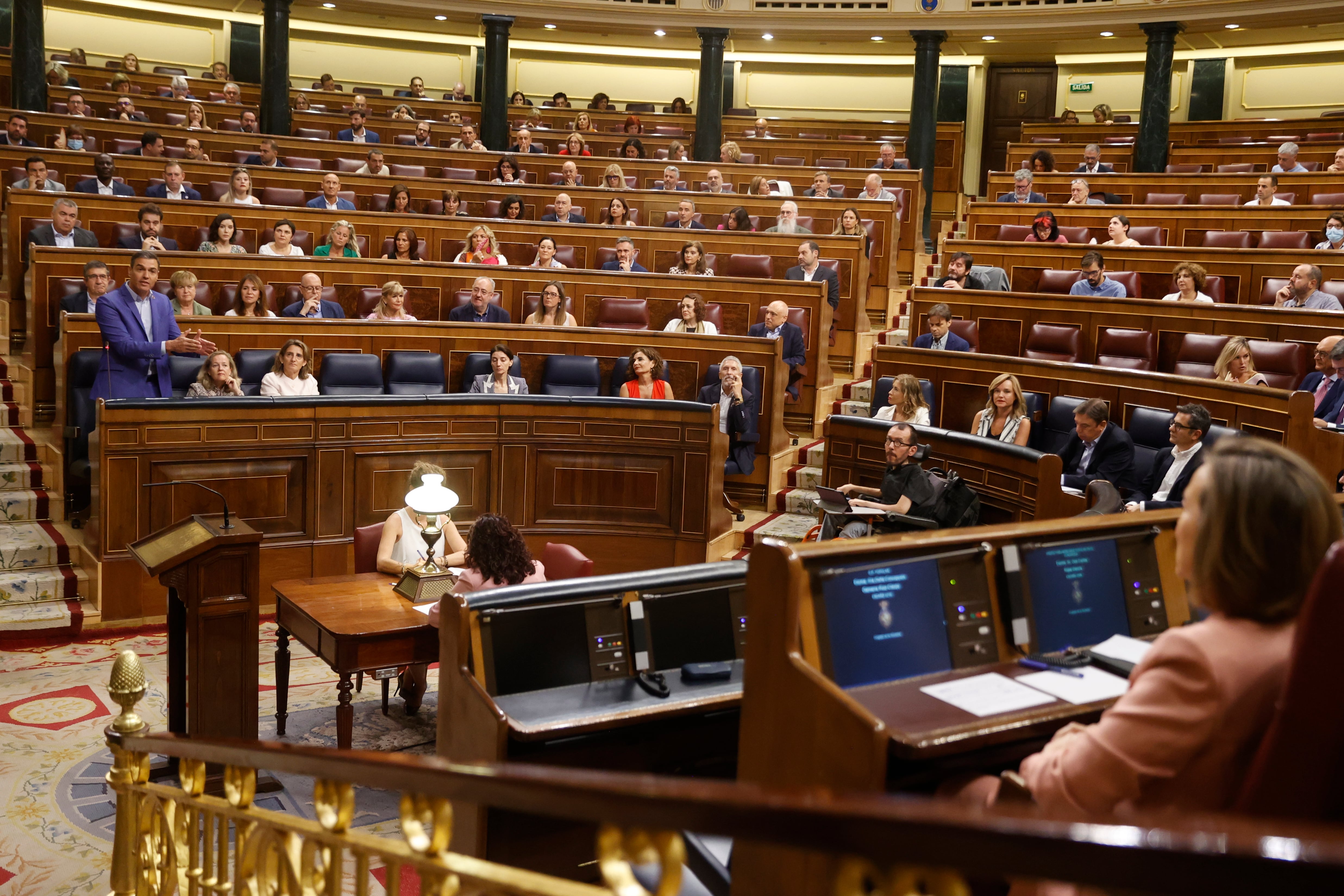 El presidente del Gobierno, Pedro Sánchez, durante su intervención en la sesión de control al gobierno celebrada este miércoles en el Congreso.