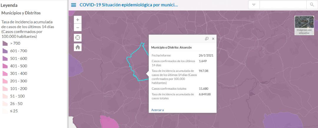 Situación epidemiológica de Alcorcón a 26 de enero de 2021