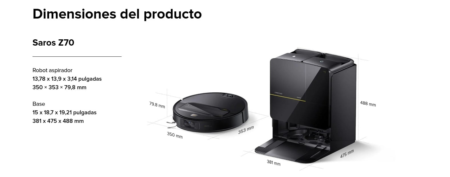 Dimensiones de la Roborock Saros Z70.