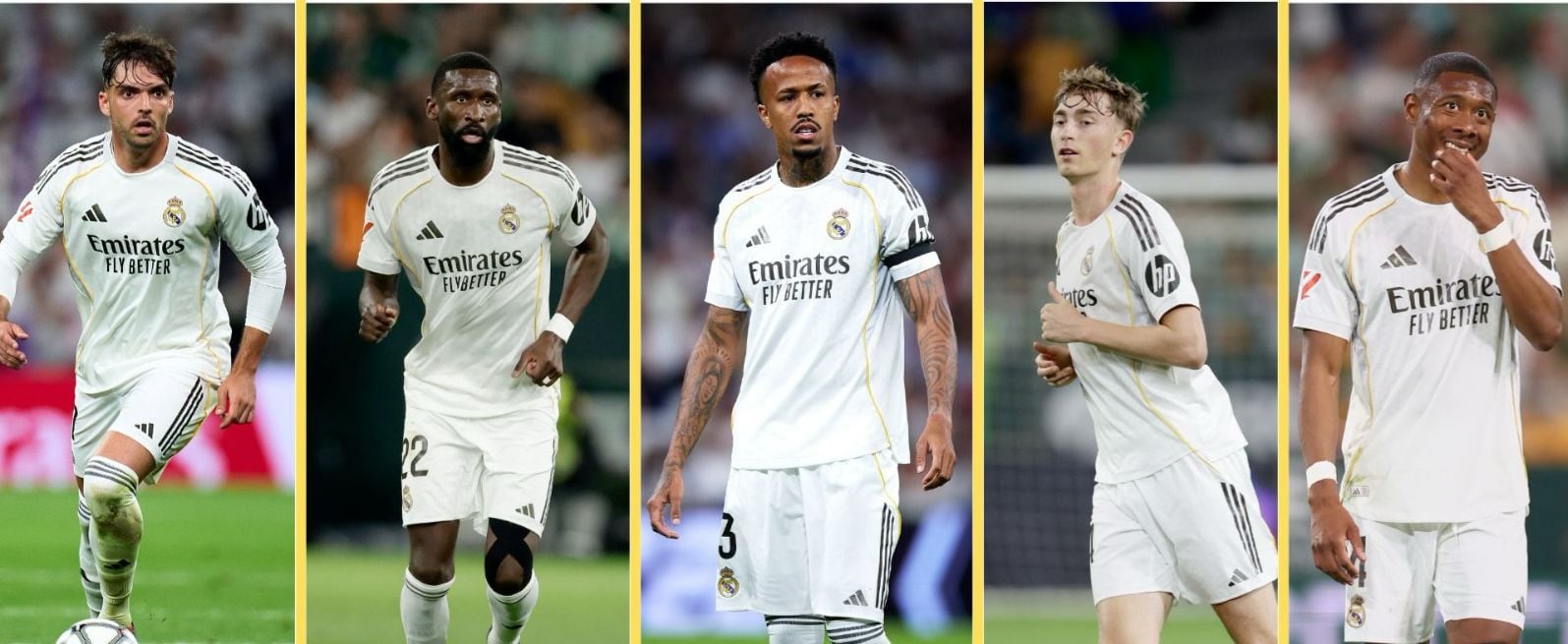 Montaje con Asencio, Rüdiger, Militao, Huijsen y Alaba