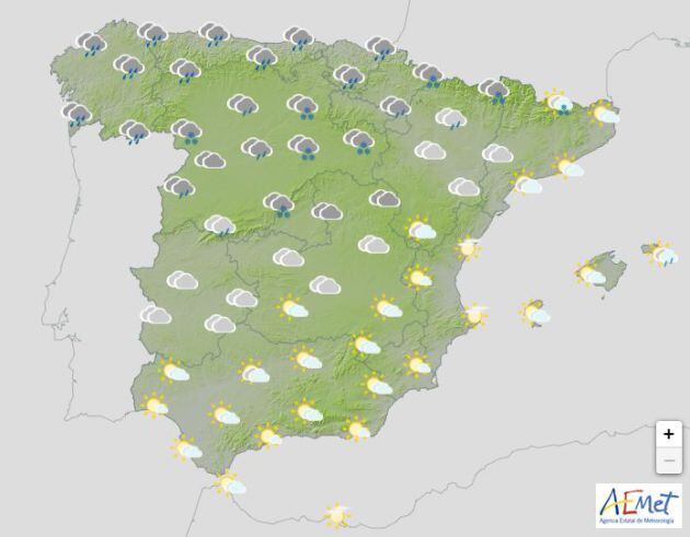 El martes la previsión de lluvia y nieve se queda en la mitad norte.