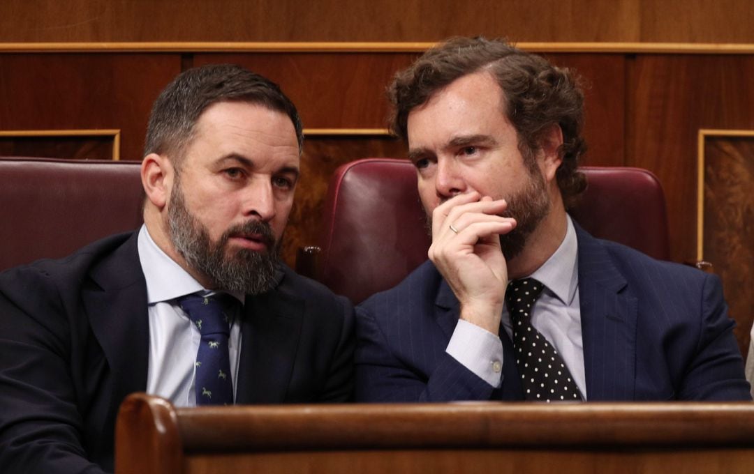 El presidente de Vox, Santiago Abascal, y el portavoz en el Congreso, Iván Espinosa de los Monteros