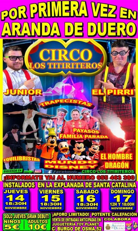 Cartel de los espectáculos del circo Los Tititriteros en Aranda de Duero.