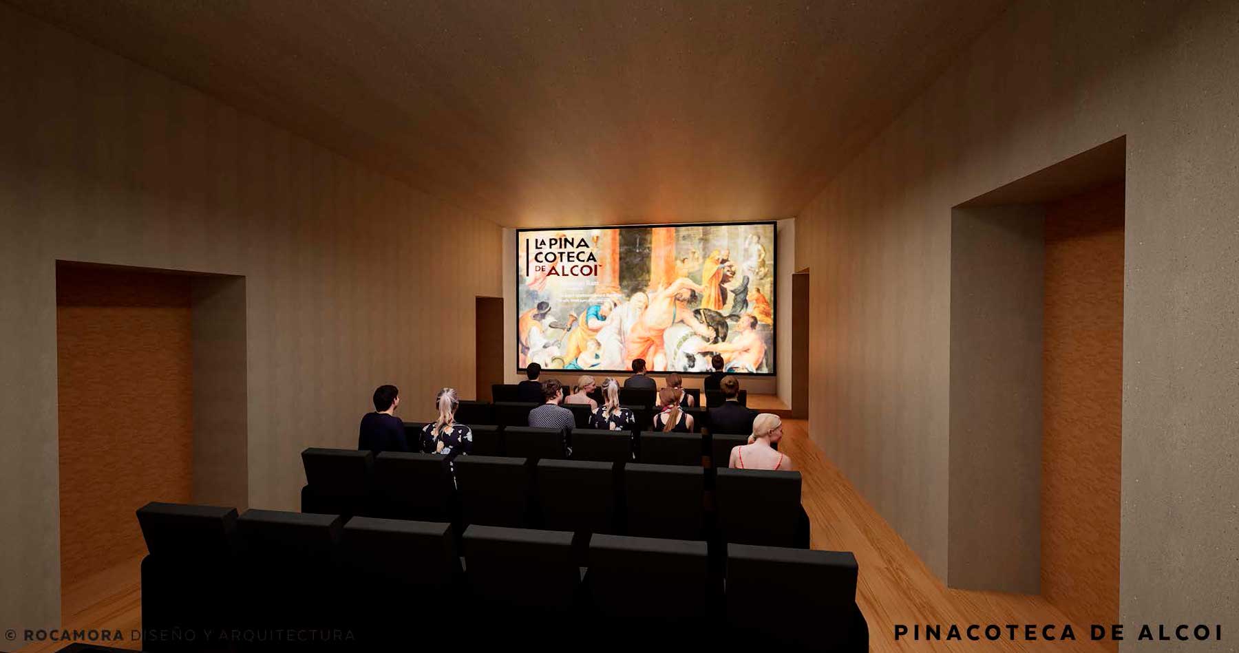 Recreación del salón de actos y proyecciones de la Pinacotea de Alcoy