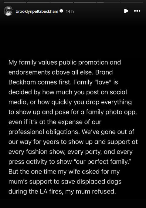 Brooklyn Beckham afirma que "la marca Beckham" va por encima de todo para su familia.