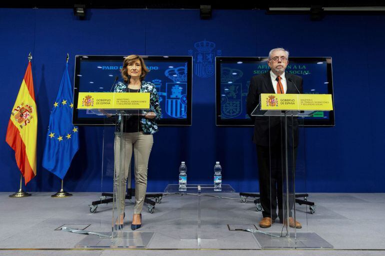  Los secretarios de Empleo y Seguridad Social, Yolanda Valdeolivas, y Octavio Granados, presentan en rueda de prensa, los datos de paro registrado y afiliación a la Seguridad Social correspondientes al mes de julio en el Ministerio de Trabajo en Madrid.