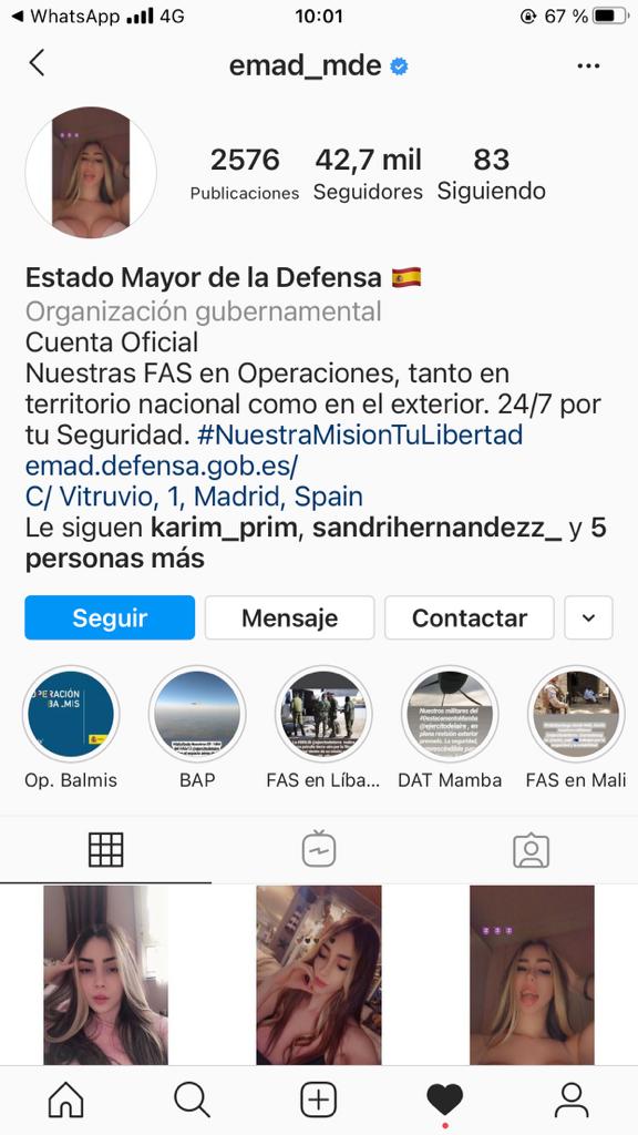 Investigan el hackeo a la cuenta de Instagram del Estado Mayor de la Defensa con fotos de mujeres con poca ropa.