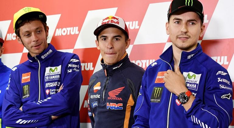 Valentino Rossi, Marc Márquez y Jorge Lorenzo.