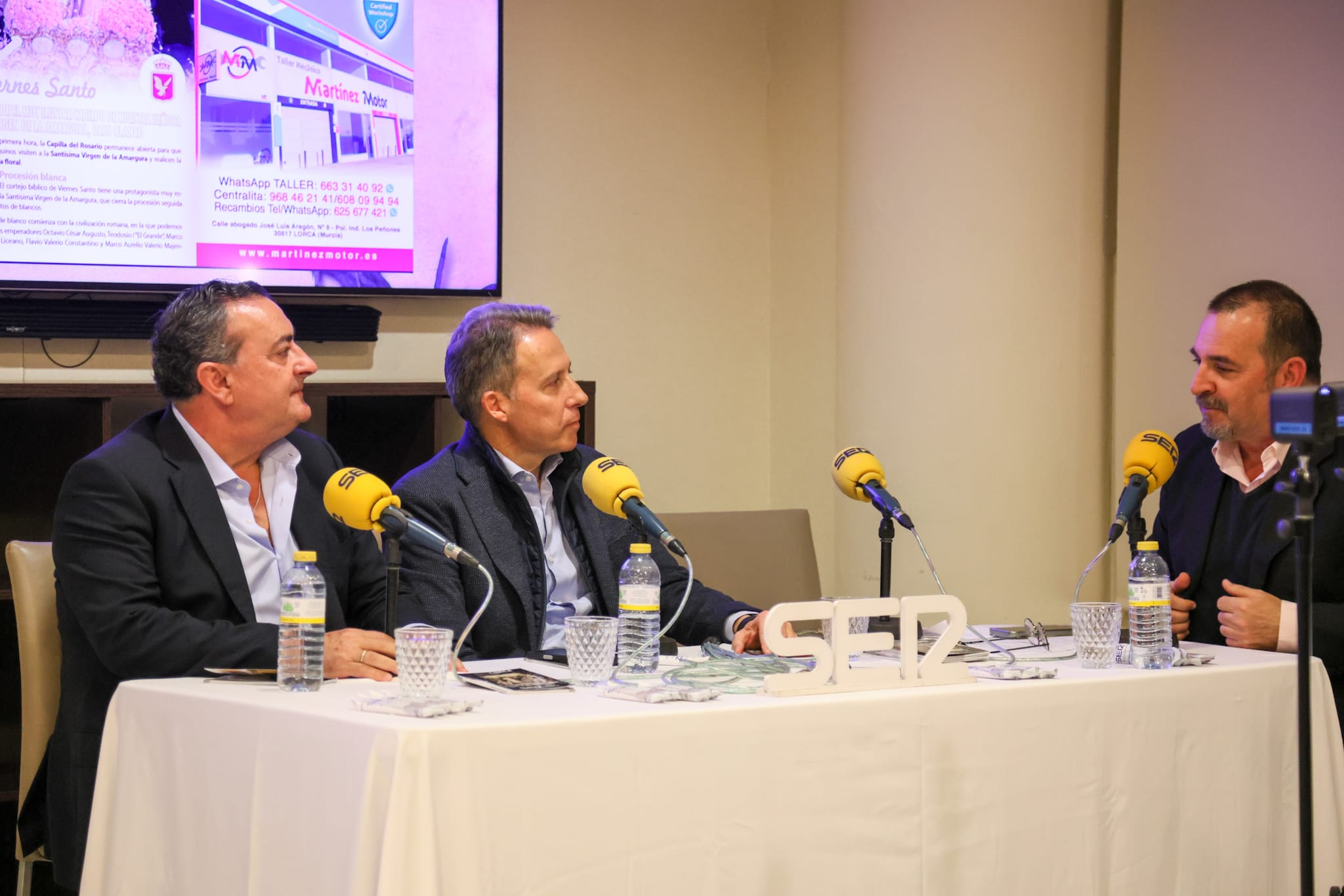 Domingo Camacho, director de la Cadena SER en la Región de Murcia, Fulgencio Gil, alcalde de Lorca y Miguel Meroño