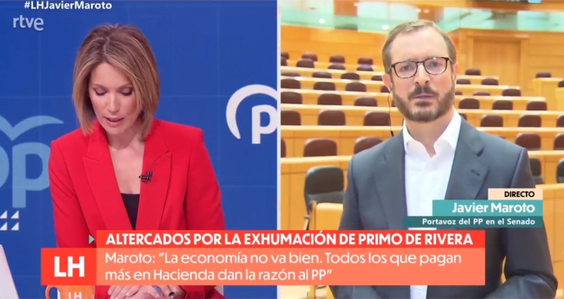 El portavoz del PP en el Senado, Javier Maroto, durante su entrevista en &#039;La Hora de la 1&#039;.