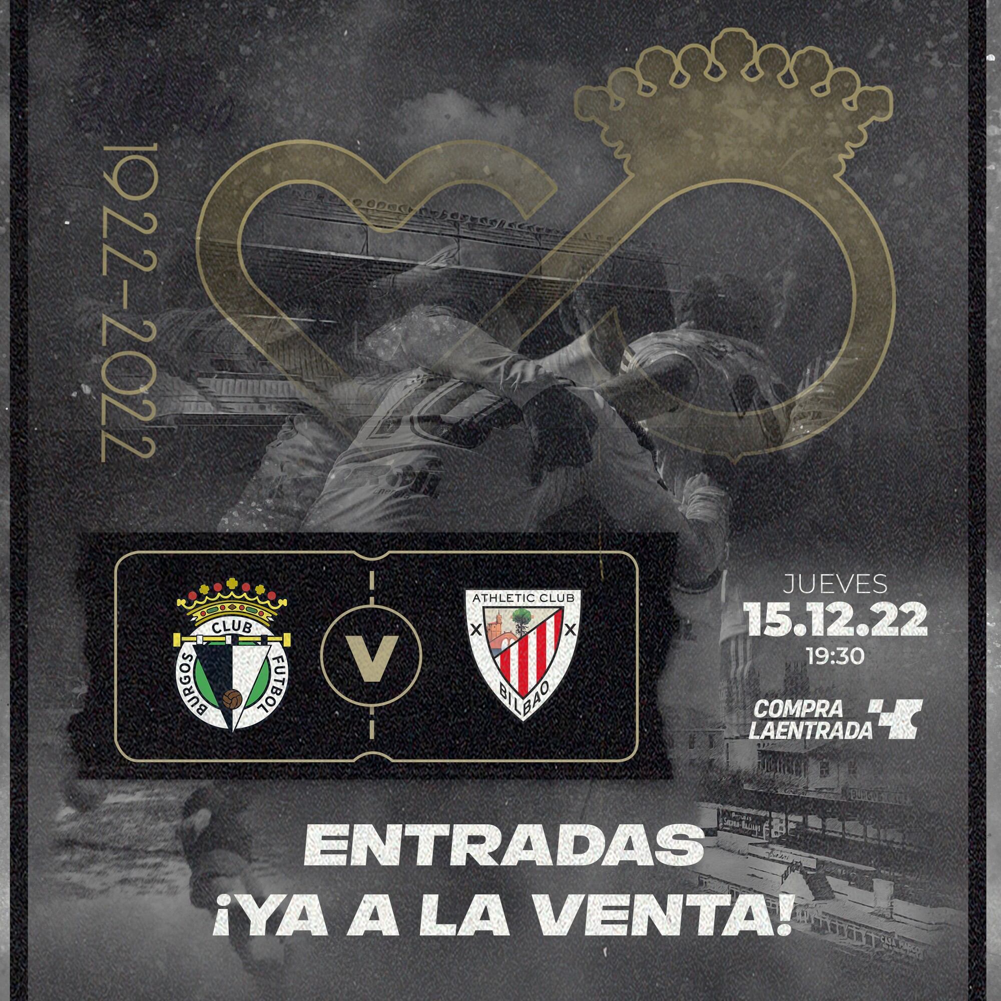 Cartel promocional de la venta de entradas para el Partido del Centenario ante el Athletic Club de Bilbao.