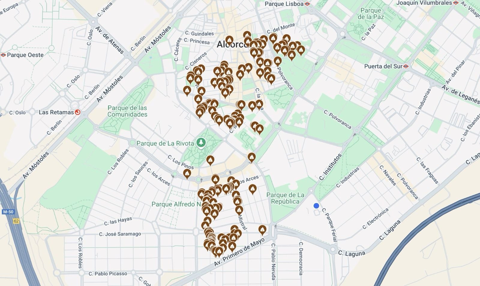 Mapa de concentración de los excrementos caninos en Alcorcón