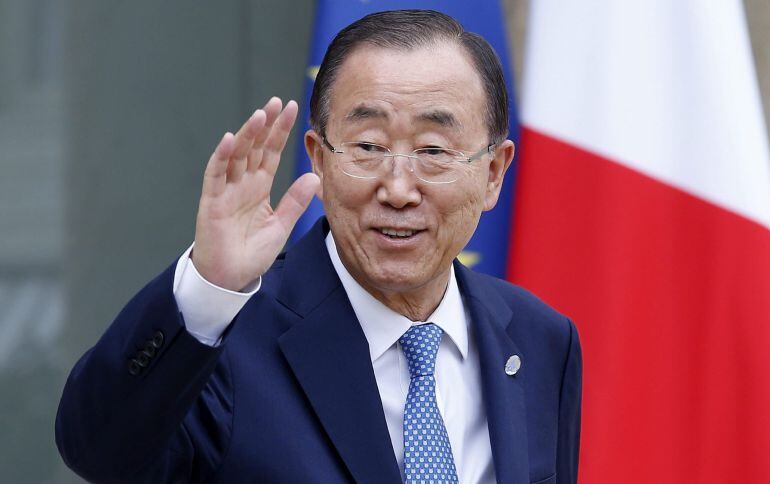 El secretario general de Naciones Unidas, Ban Ki-moon, tras su reunión con el presidente francés esta semana. 