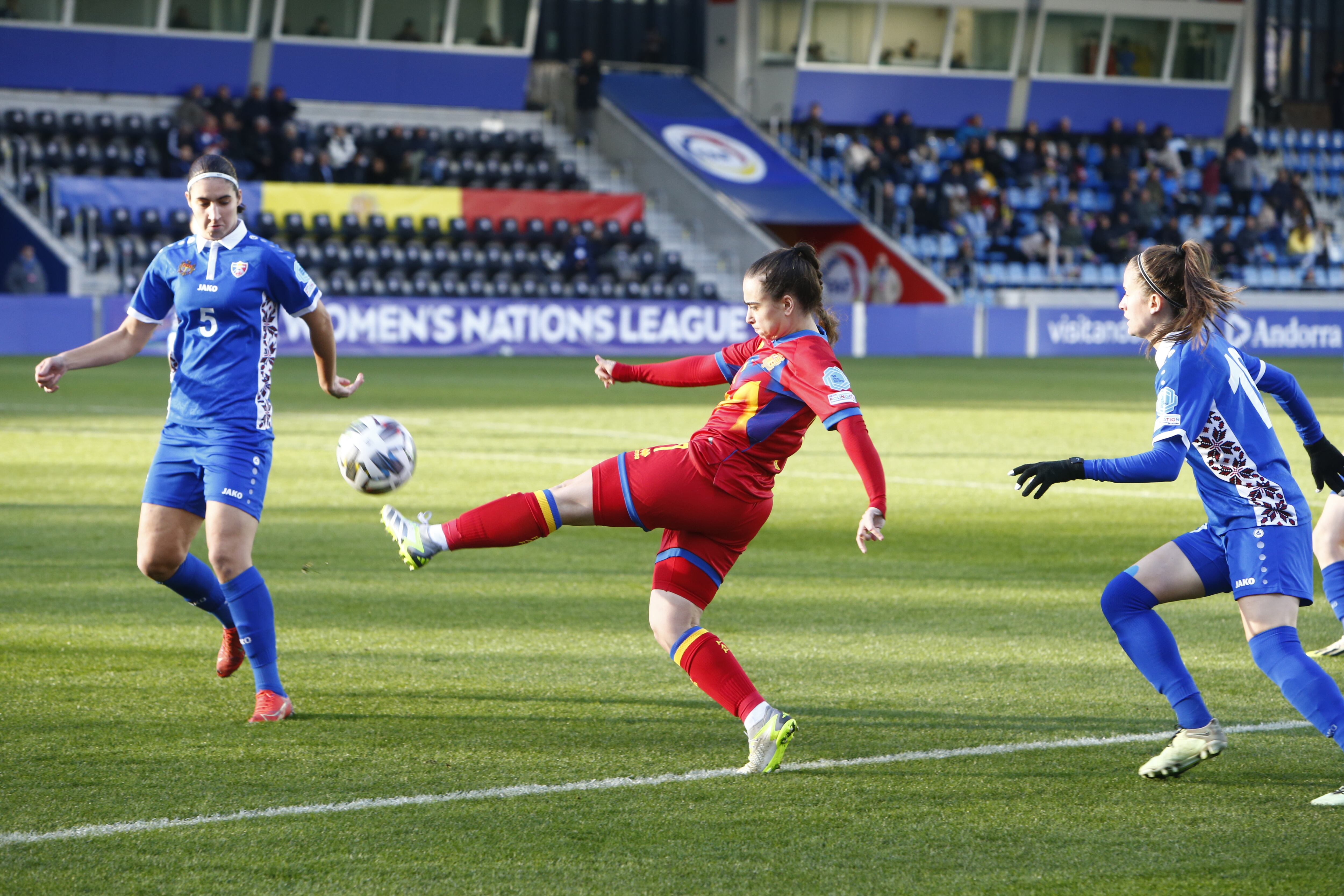Un instant del partit d&#039;aquesta tarda entre Andorra i Moldàvia a l&#039;Estadi Nacional.