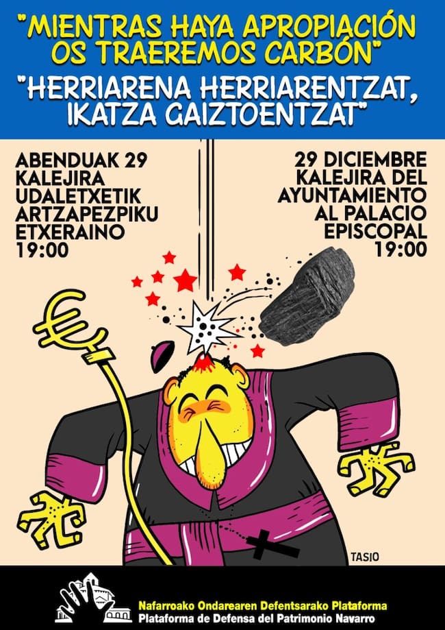 Cartel que anuncia la kalejira de la Plataforma en defensa del patrimonio navarro