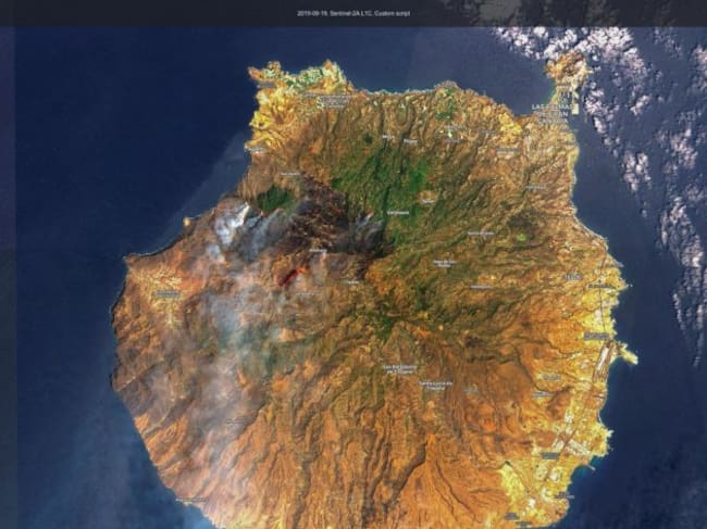Imagen de la isla de Gran Canaria donde se puede observar las dimensiones del incendio forestal.