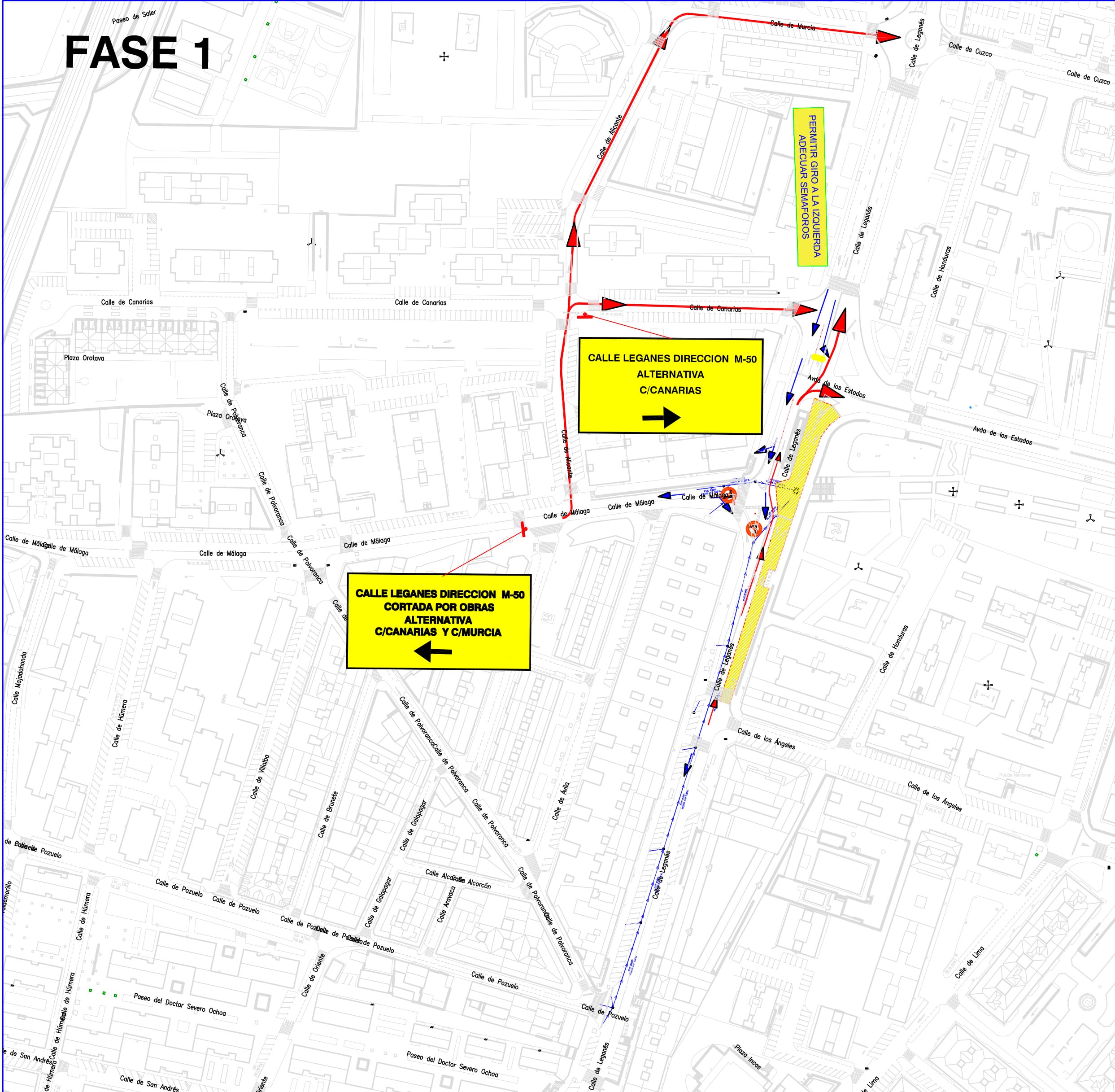 Mapa del tramo afectado por las obras en Fuenlabrada