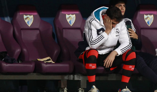 El portero de la Selección y del Madrid, durante el partido frente al Málaga en el que fue suplente