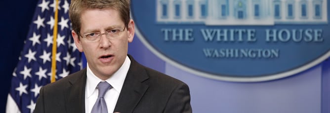 El portavoz de la Casa Blanca, Jay Carney, durante la rueda de prensa de este viernes