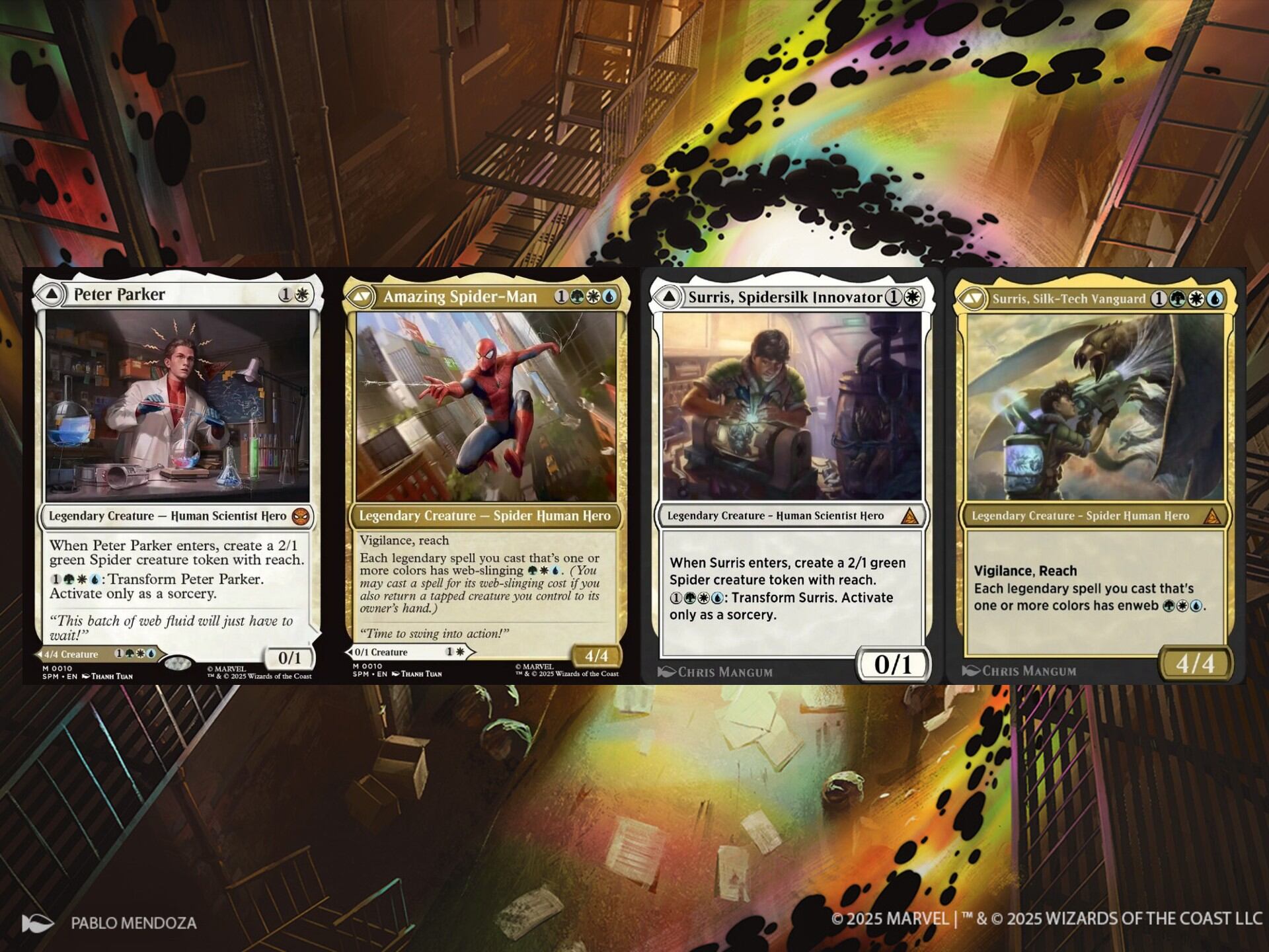 Una carta de dos caras en formato físico y su versión en MTG Arena