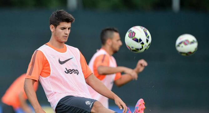 Álvaro Morata, durante un entrenamiento con la Juventus