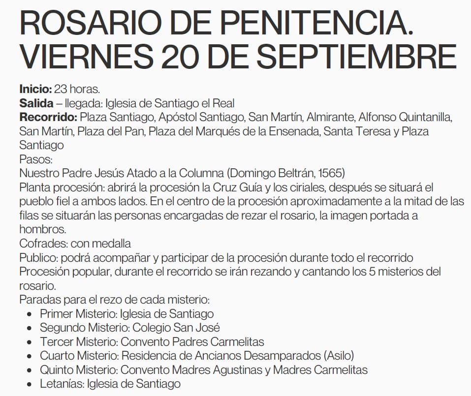 Actos procesionales del viernes 20 al domingo 22 de septiembre