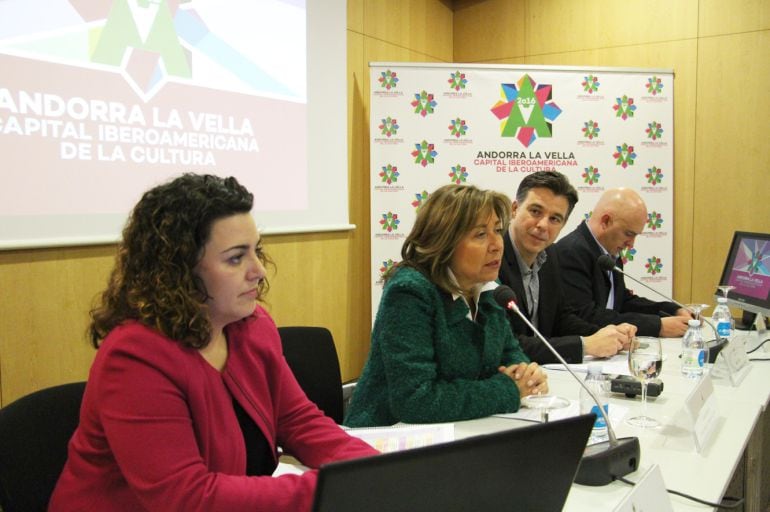 Presentació dels actes d'Andorra la Vella, Capital Iberoamericana de la Cultura, amb la directora de Cultura, Joventut i Participació Ciutadana, Patty Baffino, la cònsol major, Conxita Marsol, el cònsol menor, Marc Pons i l'assessor cultural per la Capita