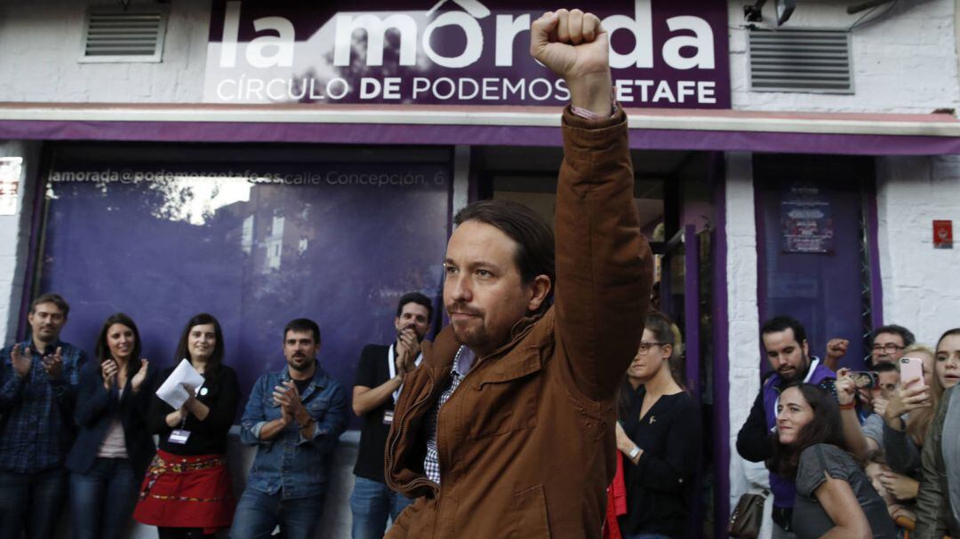 Pablo Iglesias durante la inauguración de la sede de Podemos en Getafe en el 20 de octubre del año 2017.