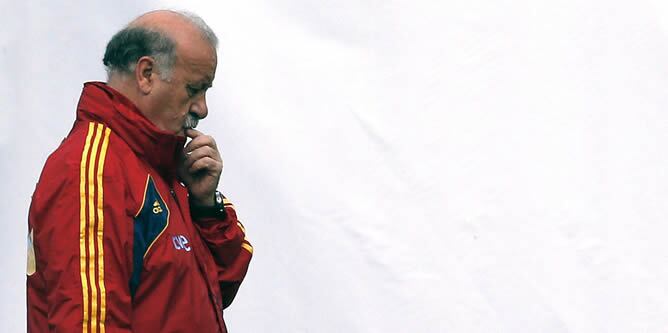 El seleccionador español, Vicente del Bosque, durante el entrenamiento efectuado en la localidad austriaca de Schruns