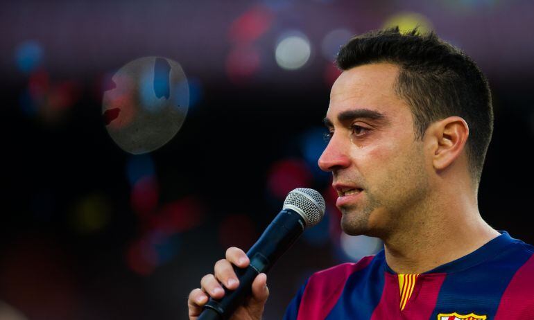 Xavi, durante su despedida como jugador del Barça